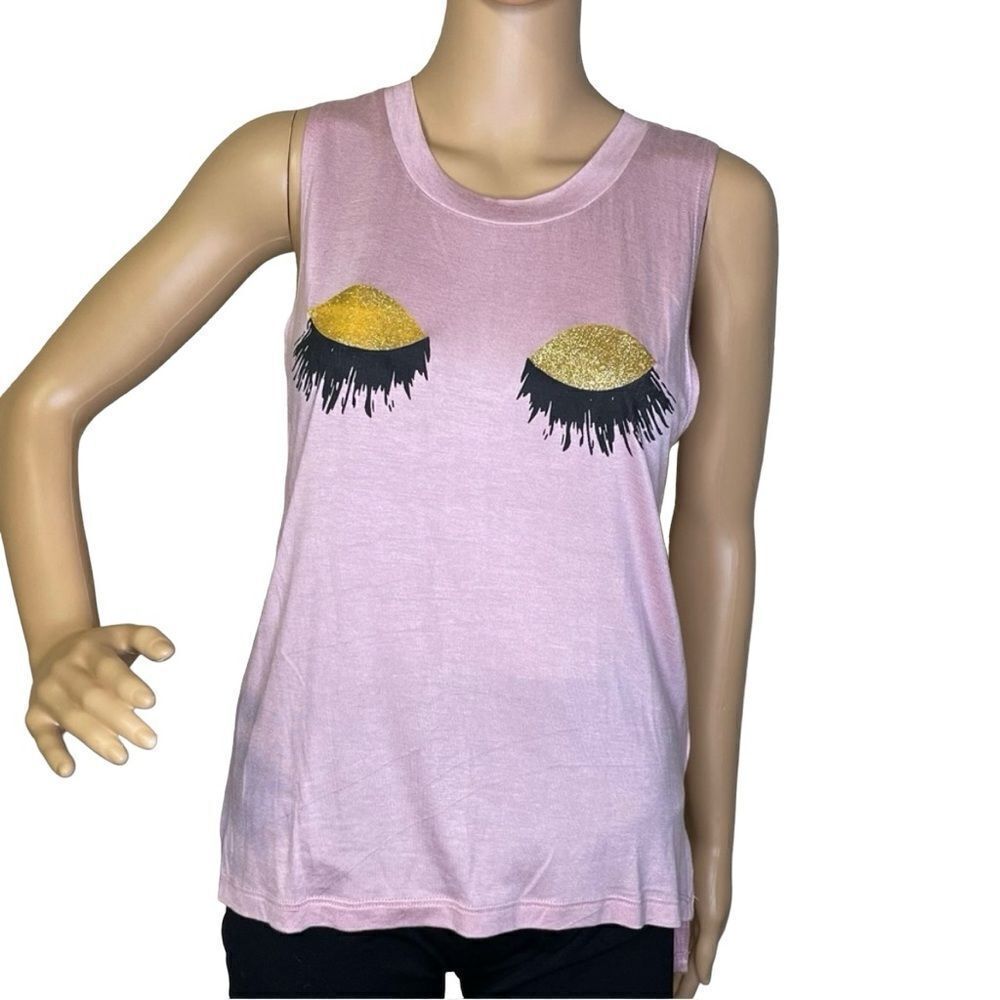 NWOT Occasion Sleeveless Top Pink With Eyelashes Size Large